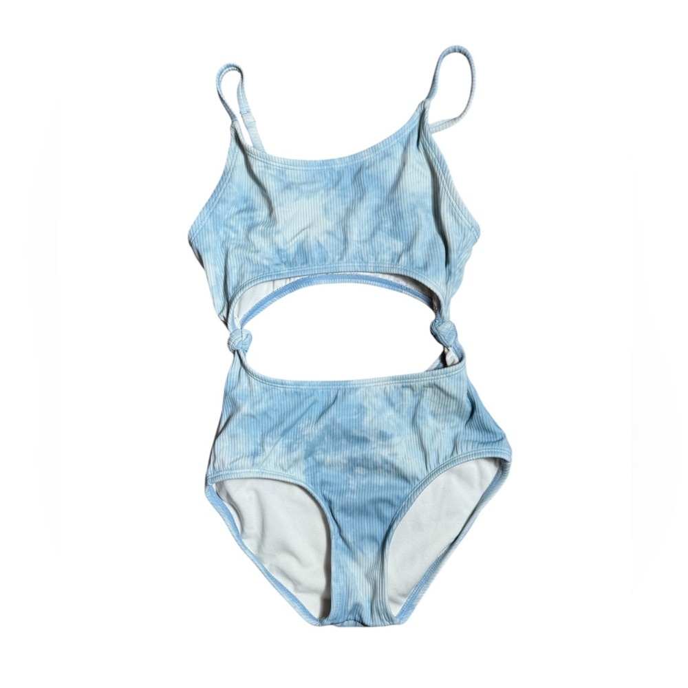 Art Class Girls Tie Dye Side Knot One Piece Swimsuit Light Blue,‎ White Sz M 7/8